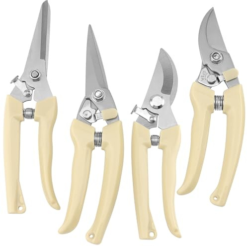 HEIHAK 4 Pack Garden Cutter Clippers, Pruning Scissors Plant Cutter with Locking, Straight and Curved Blades Garden Secateurs Set, Garden Pruning for Branches, Flowers, Fruits Picking