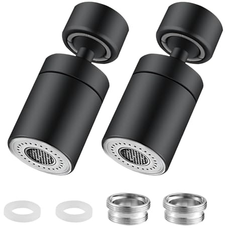 AUSYIWI 2 piezas Aireador para grifo,360 ° giratorio fregadero de ahorro hídrico, con 2 modos regulador de cabezal y boquilla para cocina baño (Negro)