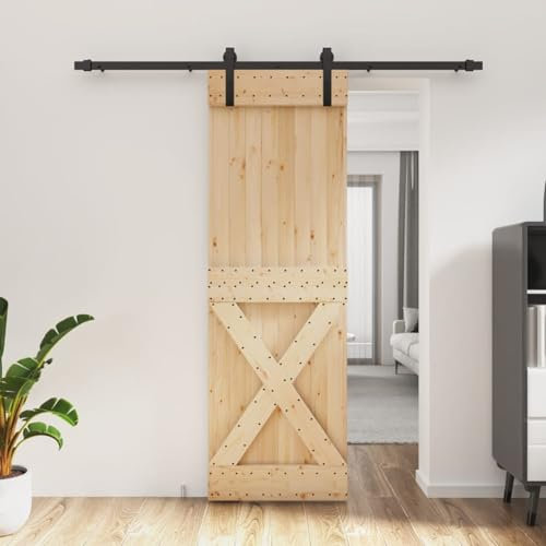 Gecheer Sliding Barn Door Interior Wooden Sliding Door Wardrobe Closet Track with Hardware Set 70x210 cm Solid Wood Pine Easy to Install and Sturdy Smoothly Type4