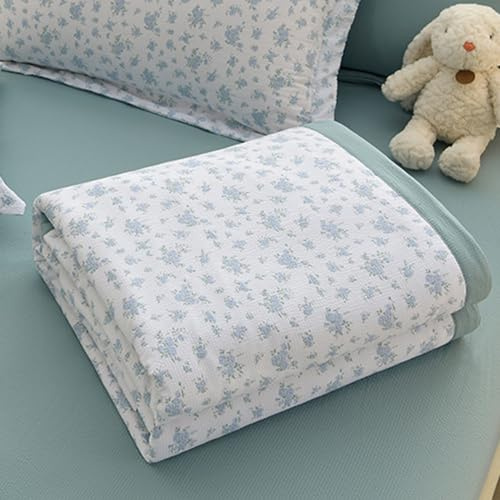Surwin Colcha Bouti Seersucker Reversible Colchas Acolchado para Cama Colcha para Primavera y Verano Edredón Ligera Microfibra Suave Lavable para Individual Matrimonio (180x200cm,Flores Azules)