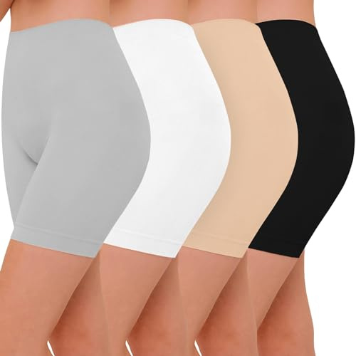 AURUZA 4 st cykelbyxor, dam, korta byxor, underklänning, kjol, dam, anti-skavning, kalsonger, leggings, boxershorts sommar, Svart naken vit grå, M