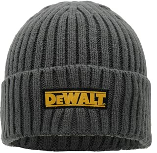 DEWALT Indianapolis Grey Knitted Beanie Hat - Built for Cold Weather - Stretch Base Ribbed Hem ensures a Good fit Woven Badge Detail to Front