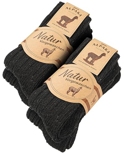 CAOZITOU 4 Paare Alpaka Socken Herren Damen,Wollsocken Warme Winter Strick Thermosocken Flauschige (Schwarz,43-46)