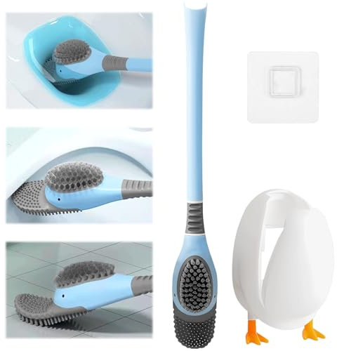 GreenYeah Diving Duck Toilet Brush, Spazzolone WC Silicone, Scopino e Supporto per Toilette, Scopino WC Silicone, Scovolino WC in Silicone, Wall-mounted and Standing Toilet Brush Holder (blu)