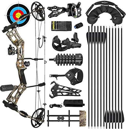 surwolf Compoundbogen Set 30-70 lbs Bogenschießen für Erwachsene Anfänger, Jagdbogen Pfeile Set Sportbogen Jagd Bogen (Camo Set 1)