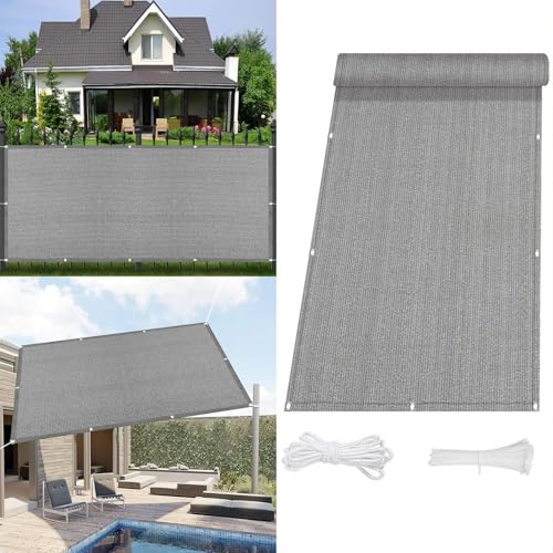 Schattiernetz mit Ösen 1 x 3.8 m Hdpe Gewebe Sichtschutz Zaun Wasser Luftdurchlässig mit Ösen Befestigungs Kit für Garten Balkon Terrasse Patio, Hellgrau