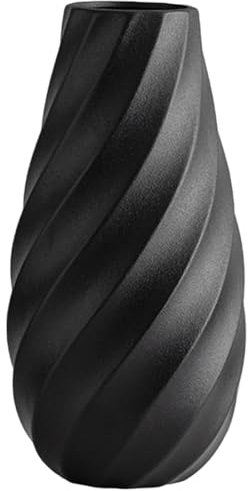 Black Ceramic Flower Vase with Textured Spiral Design, Modern Minimalist Decor for Home, Living Room, or Office - 10 Inch