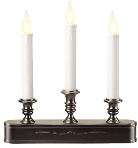 FGDECORJOIE Delicate Battery Operated Flicker Flame Black Antique 3 Tier LED Window Candelabra 11.5 Inch Hight with Automtically Recycle Timer 8 Hours On/16 Hours Off for Christmas New Year Festival