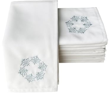 Weihnachtliche Stoffservietten, bestickt, 50,8 x 50,8 cm, 250 g/m² dickes, saugfähiges Polyester, Blumenmuster, 12 Stück