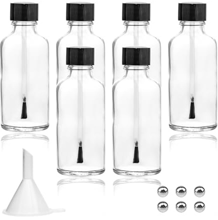 Agidea 6PCS Large Empty Nail Polish Bottles with Brush,Refillable Glass Cuticle Oil Bottles Travel Containers with Funnel & Mixing Balls for DIY Nail Art Cuticle Oils (50ML)