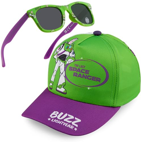 Get Trend Disney Toy Story Sunglasses Baseball Cap Set for Kids Breathable Adjustable Summer Hat Sun Hat UV400 Kids Sunglasses Summer Travel Essentials (Green/Purple Toy Story)