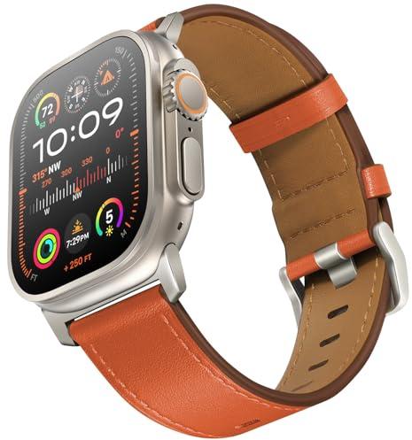 UUPWPOKT Bracelet en cuir compatible avec Apple Watch Ultra 3/2/1 49 mm, 46 mm, 45 mm, 44 mm, 42 mm, pour homme – Bracelet en cuir véritable pour iWatch Ultra Series 11 10 9 8 7 6 5 4 3 2 1 SE 3/2/1