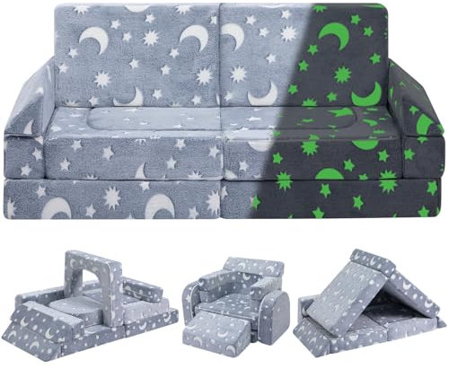 BEJOY Spielsofa, Modulare Kindersofa Stuhl für Spielzimmer, Convertible Fold Out Schaumstoff Spielen Spielsofa für Kinder Set für Mädchen Jungen 11-teilig, leuchtende Stern