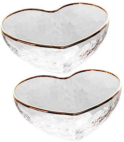 CHILDWEET 2pcs Heart-Shaped Glass Bowl Elegant Dessert Bowls for Ice Fruits and Snacks Decorative Kitchen Tableware