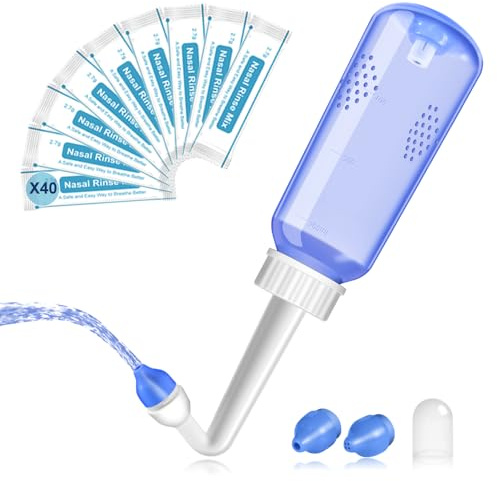 Nasal Irrigation System-300ml 10oz Nasal Wash Bottle Sinus Rinse Bpa-Free for Adult & Kid with 40 Nasal Wash Salt Packets