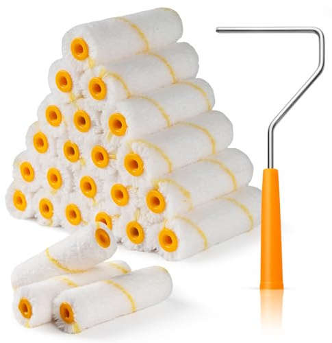 Mister Rui 24 Pieces 4-Inch Paint Roller Covers - 9mm Nap Microfiber Rollers for Walls, Cabinets, Trim, Compatible with All Paints and Stains, Reusable and Easy to Clean