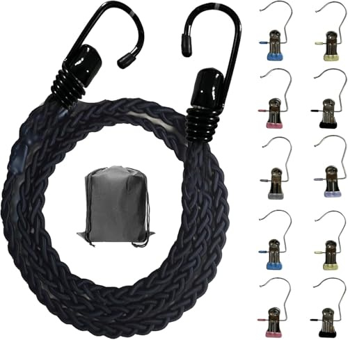 Universal Tri-Braided Cord Drying Clothesline, Retractable Portable Clothes line for Travelling or Camping. Laundry Drying Clotheslines with Non-Slip Hook Clips for Indoor and Outdoor use