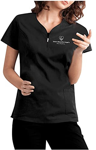 Camice Estetista, Divisa Sanitaria Donna, Estetista Con Scollo a V Uniforme Laboratorio Laboratorio Chimica Casacca Farmacista Camice Da Lavoro Medico Elegante Camicia Manica Corta Estiva Nero XL