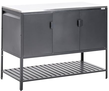 Beliani Armario de Cocina Exterior de Acero 3 Puertas encimera de Acero Inoxidable jardín Negro Maenza