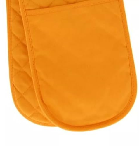 Orange Double Oven Glove – 100% Cotton Quilted Heat Resistant Kitchen Mitt – Extra Long Insulated Cooking Glove with Hanging Loop – Vibrant & Durable for Baking, Roasting & Grilling