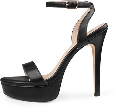 MERUMOTE Heels for Women Open Toe Heeled Sandals Ankle Strap Sexy High Heels for Dressy Wedding Pumps Shoes Black Matte US7.5