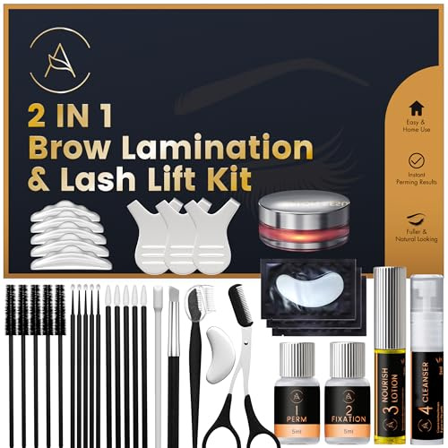 Kit Rehaussement de Cils, Brow Lift Kit Sourcil, Solution 2 en 1, Durée 6-8 Semaines, 15 Applications, Permanente DIY Sourcils, Lash Lift, Rehaussement Cils - ABLK2