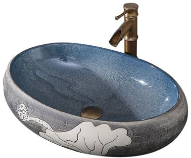 Vasque à Poser Lavabo de salle de bain rétro en céramique - 59 x 40 x 15 cm Evier salle de bain