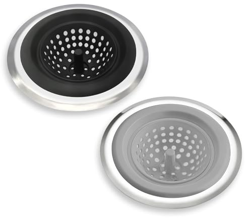 Calkkrer 2-Piece Drain Sieve With Stopper For Kitchen Sink, Silicone Universal Sieve Against Clogging, 3-in-1 Drain Filter With Plastic-Rubber Base, Easy To Clean