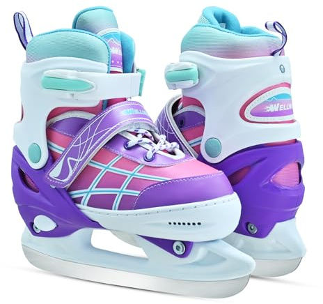 Kids Ice Skates for Boys and Girls, Adjustable Ice Skating Shoes for Beginner Ages 4-12, Gradient Purple Iceskates for Outdoor and Rank