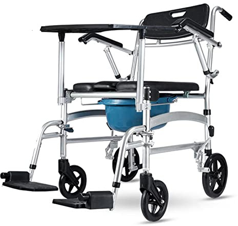 kazeRyu Duschstuhl Mit Rädern, Klappbaren Pedalen, 140 Kg Tragkraft – Tragbare Toiletten For Senioren, Behinderte Und