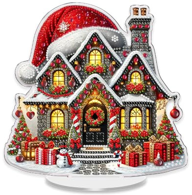 Diamond Painting Tischdeko Weihnachten Diamant Painting Winter Weihnachtshaus DIY Diamantmalerei Weihnachtsdeko Tisch Bilder Diamant Malerei Aufsteller Weihnachten Deko Innen Für Kinder Erwachsene (A)
