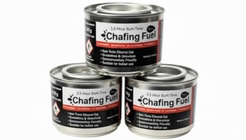 Acense Chafing Fuel Gel, Ethanol Based, Metal Container, 3.5 Hour Burn Time, Pack of 3, for Food Warming