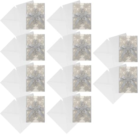 Mobestech 10 Juegos Kits de Invitaciones de Boda Plateado Diseño de Copo de Nieve Cortado con Láser Acabado Brillante con Purpurina Dorada para Fiestas de Invierno Shower y Cumpleaños
