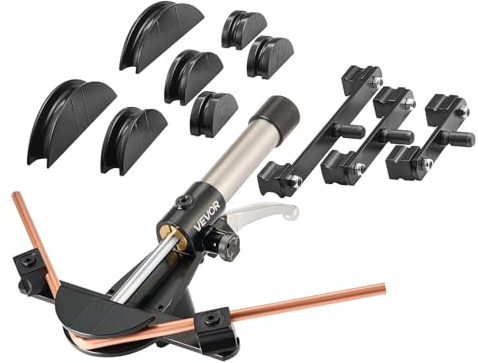 VEVOR Kit de Dobladora de Tubos Hidráulica de 6 a 22 mm, 90°, Avance/Retroceso, con 7 Matrices de Aleación de Aluminio, Refrigeración y Reparación de Automóviles (Del mismo color, Avance)