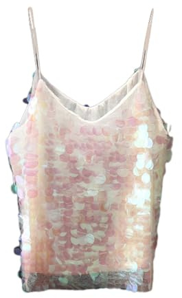 Glitzer Top Damen Elegant Sexy Tanktop Glitzershirt V-Ausschnitt Pailletten Ärmellos Shirt Glitzertop Festival Metallic Oberteile Crop Tops Tunika Trägertop Für Karneval Silvester