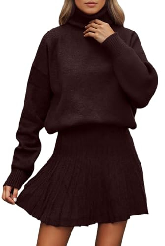 Kurzer Rock für Damen, Herbst, Winter, 2-teilig, lässig, Pullover mit Stehkragen und kurzem minimalistisches Strick-Set, warme Kleidung, elegantes Outfit