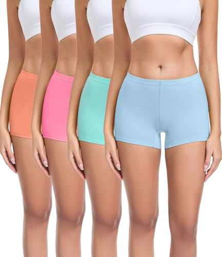 wirarpa Women's Boxers Underwear Cotton Ladies Safety Boy Shorts Under Skirt with Cotton Crotch 4 Pack