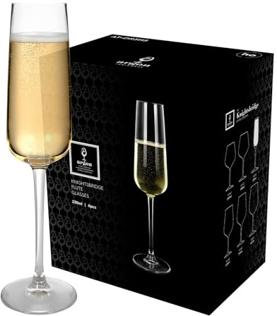 Argon Tableware Knightsbridge Crystal Champagne Flutes 230ml - Pack of 24, Lead-Free Crystal Sparkling Wine Glass Set, Elegant Pulled Stem Design, Gift Boxed Glassware for Home & Bar