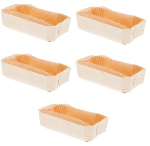 ADOCARN Molde para Hornear Pan Resistente al Calor, Molde Rectangular de Papel para Repostería, 5 Piezas Barco Mediano en Caja de Madera, Multiusos para Horno y Congelador
