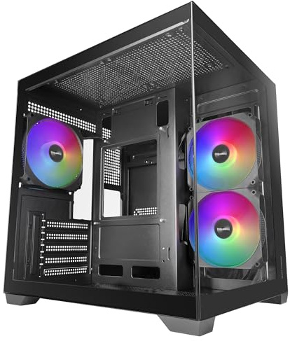 Mars Gaming MC-VIEW3, Caja PC MicroATX, Cristal Templado Panorámico, 3X Ventiladores ARGB 120mm, Doble Cámara, Soporte Refrigeraciones Líquidas hasta 240mm, Minitorre Compacta con USB-C, Negro