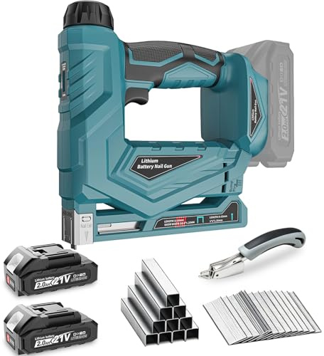 YEARTOP Cordless Upholstery Staple Gun Compatible with Makita 18V Battery | Re-Covering/Crafts/Fencing/DIY, 2-IN-1 Electric Stapler & Nail Gun 18GA (6-15mm) & 3/8 (6-14mm), 2 X 2000mAh Batteries