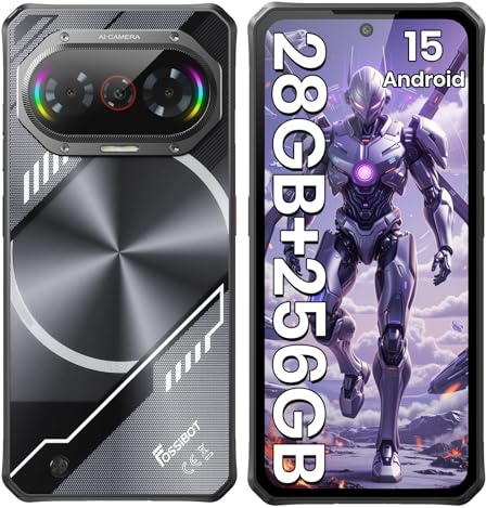FOSSiBOT F114 Robustes Smartphone, 28GB+256GB+2TB ROM, 50-MP-KI-Kamera, SIM-frei, 120-Hz-HD+-Display, Android 15, 6,67 Zoll, wasserdicht nach IP68/IP69K, NFC, (2026 Schwarz)