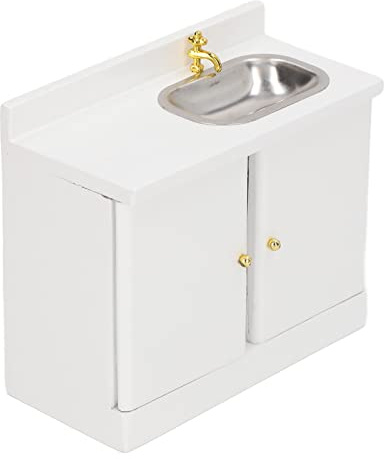 Stylebest Armadietto per Casa delle Bambole in Miniatura con Lavandino, Design Squisito in Legno, Mobili da Bagno Funzionali per la Decorazione della Casa delle Bambole, 1 unità