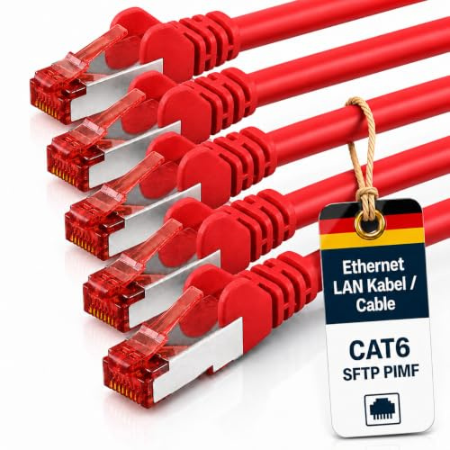 1aTTack.de 5x 0,5 m - Cavo patch di rete Cat 6 Cat6 RJ45 SFTP - rosso