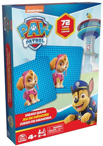 PAT PATROUILLE - Memo 72 Cartes Pat Patrouille Jouet - Jeu de Société Pat Patrouille - Jeu De Mémoire Concentration 72 Cartes Pour Collecter 36 Paires Pat Patrouille - Jouet Enfant 4 Ans Et +