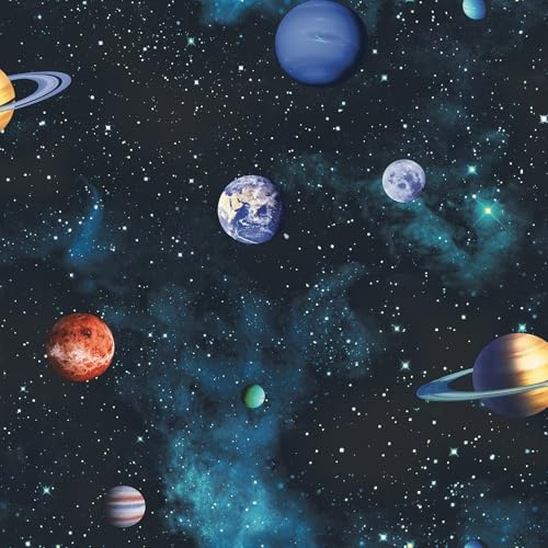 Arthouse Kosmos Rymdplaneter Kolgrå Tapet - Blinkande stjärnor på en midnattsbakgrund med gröna accenter - Fantastisk 3D-effekt - Perfekt för tonårssovrum - 668100