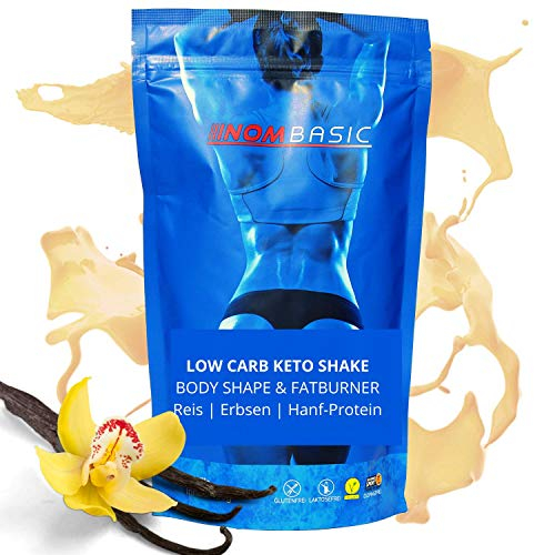 NOM Basic Protein Pulver Vanille - Gut verträgliche Diät Shakes zum Abnehmen - Premium Low Carb Protein Shake - Veganes Erbsen, Reis und Hanfprotein (400g)