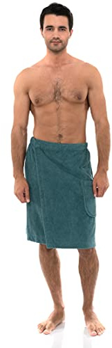 TowelSelections Toalla envolvente para hombre, ducha y baño, de rizo, con botones, hecho en Turquía - Azul -