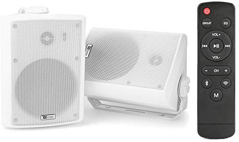 Power Dynamics Wireless WiFi & Bluetooth Wall Mounted Speakers Pair, 4 Inch 100W IPX5 Indoor Outdoor Multi-Room Audio, Airplay DLNA Android Compatible, Remote Included, White
