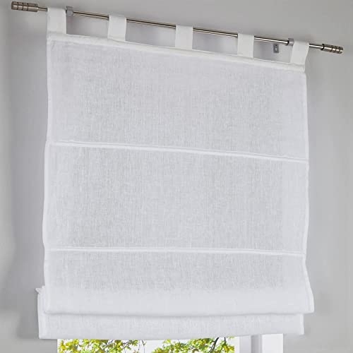 Kutti Raffrollo mit Schlaufen Metis 100% Leinen Weiss Breite 80 * Höhe 140 cm